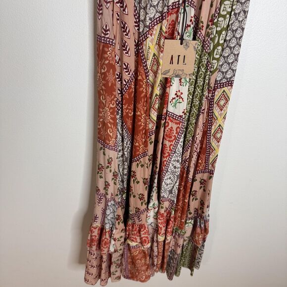 ATL The Label Dress Gypsiana ruffle ladies M Pink Boho Patchwork Maxi Rayon - Picture 10 of 15